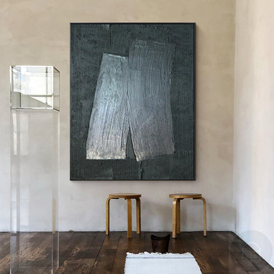 Large Black Abstract Painting Black 3D Textured Painting Minimalist Painting For Sale