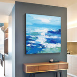 Original Blue Abstract Art Extra Large Abstract Painting Squares Canvas Painting For Sale