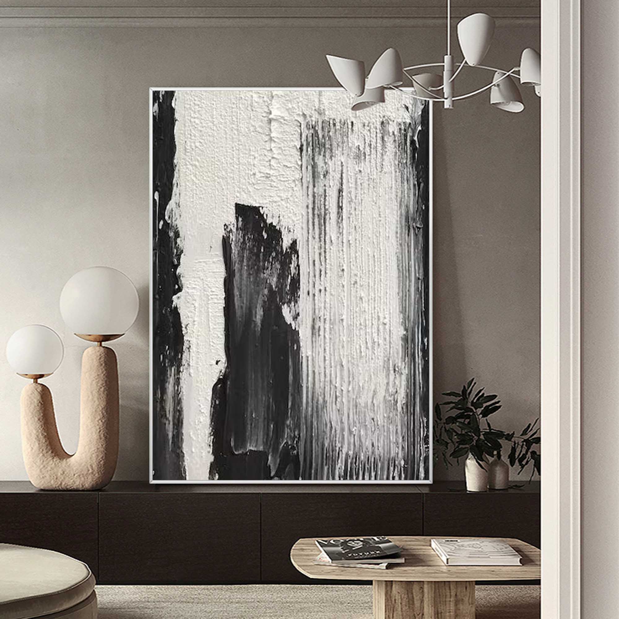 Black and white Abstract art Modern minimalist wall art Textured canvas Painting for sale