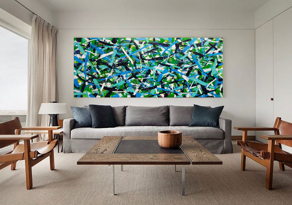 67'' X 32'' Modern Green Large Wall Art Abstract Panoramic Paintings Artwork