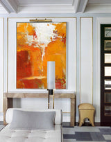 Orange Wall Art Canvas Bright Acrylic Paintings Artwork For Large Walls