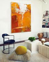 Orange Wall Art Canvas Bright Acrylic Paintings Artwork For Large Walls