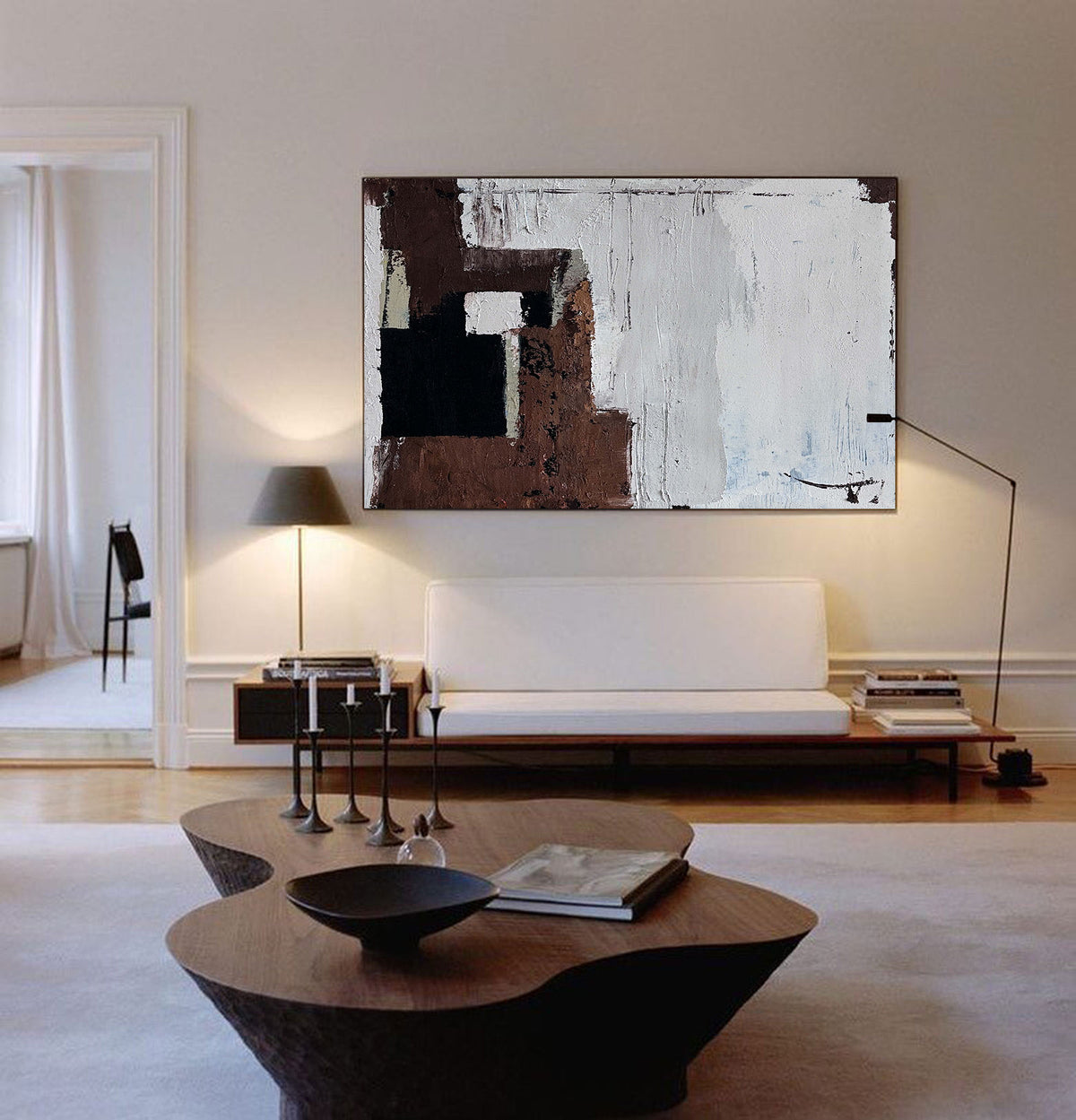 Japandi Abatract Wall Art Large Abstract Oil Paintings On Canvas Brown Acrylic Painting Modern Wall Art