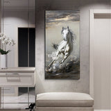 Grey Running Horse Painting On Canvas Large Arabian Horse Wall Art Huge Horse Oil Painting