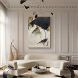 Large Vertical Modern Canvas Wall Art Original Black White Yellow Abstract Painting On Canvas Abstract Wall Art