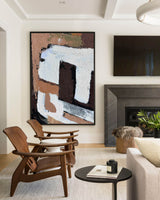 Large Brown Abstract Wall Art, Japanese Abstract Canvas Wall Art, Brown Abstract Acrylic Painting