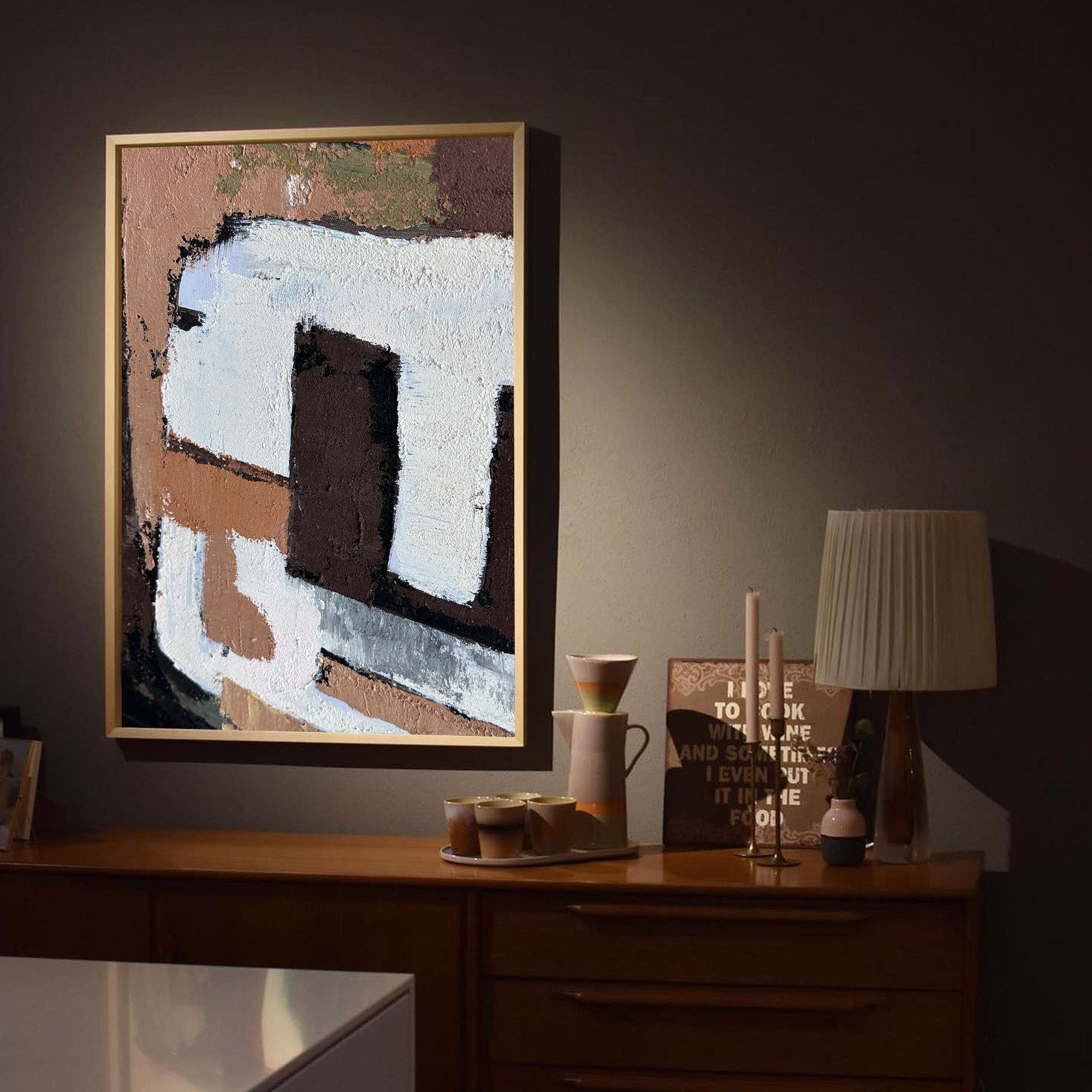 Large Brown Abstract Wall Art, Japanese Abstract Canvas Wall Art, Brown Abstract Acrylic Painting