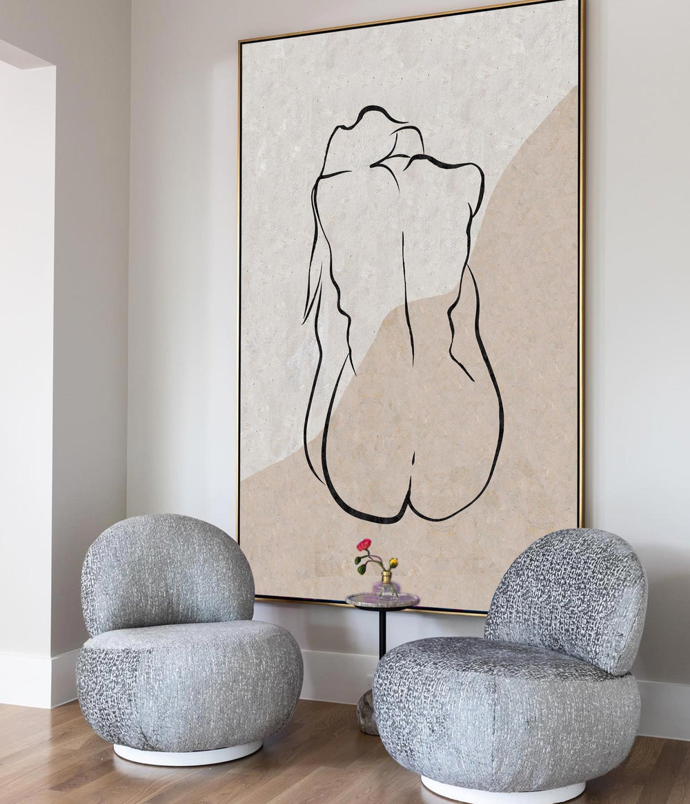 Modern Black And White Body Line Painting Abstract Minimalist Painting For Sale