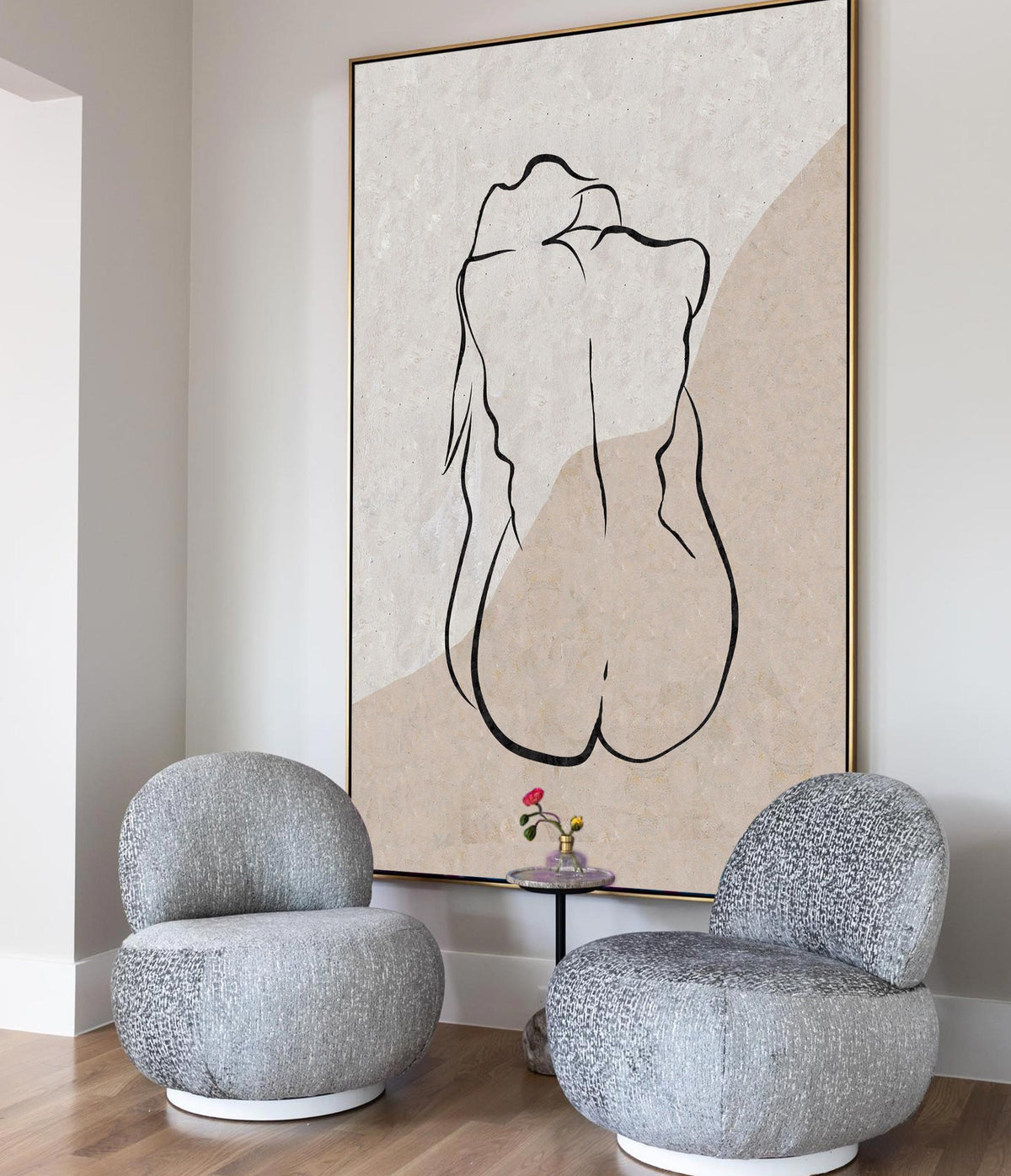 Modern Black And White Body Line Painting Abstract Minimalist Painting For Sale