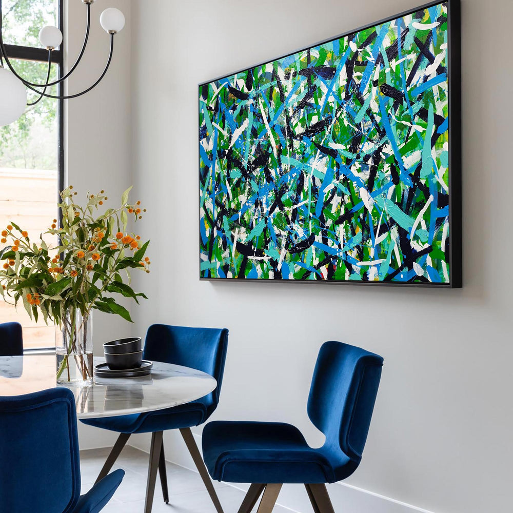 67'' X 32'' Modern Green Large Wall Art Abstract Panoramic Paintings Artwork