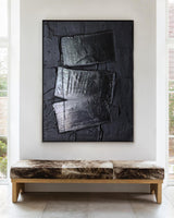 Black wall art 3D Black Minimalitst Art Black Abstract art Black 3D Textured Canvas Painting