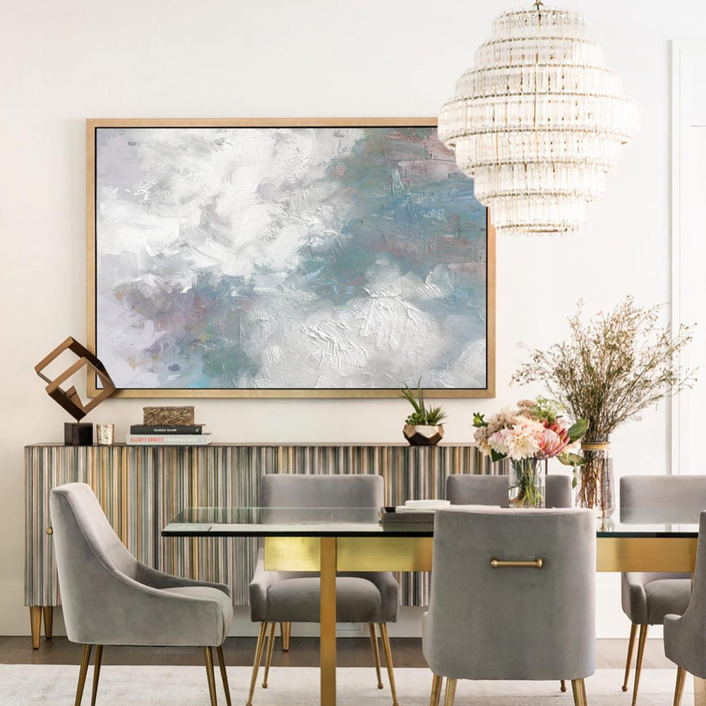 Blue White Abstract Landscape Painting For Living Room Extra Large Modern Abstract Art Painting For Home Decor