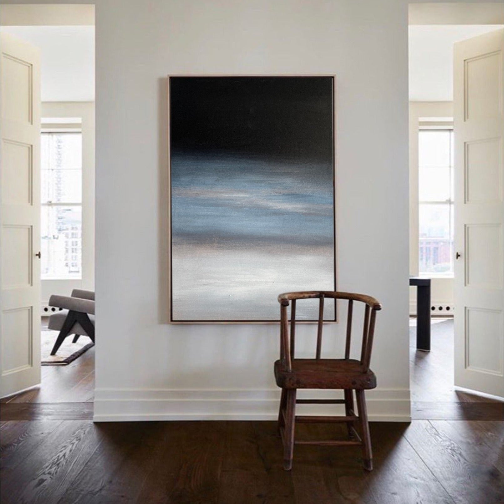 Modern Black Blue Minimalist Painting Abstract Oil Painting Canvas Wall Art For Livingroom