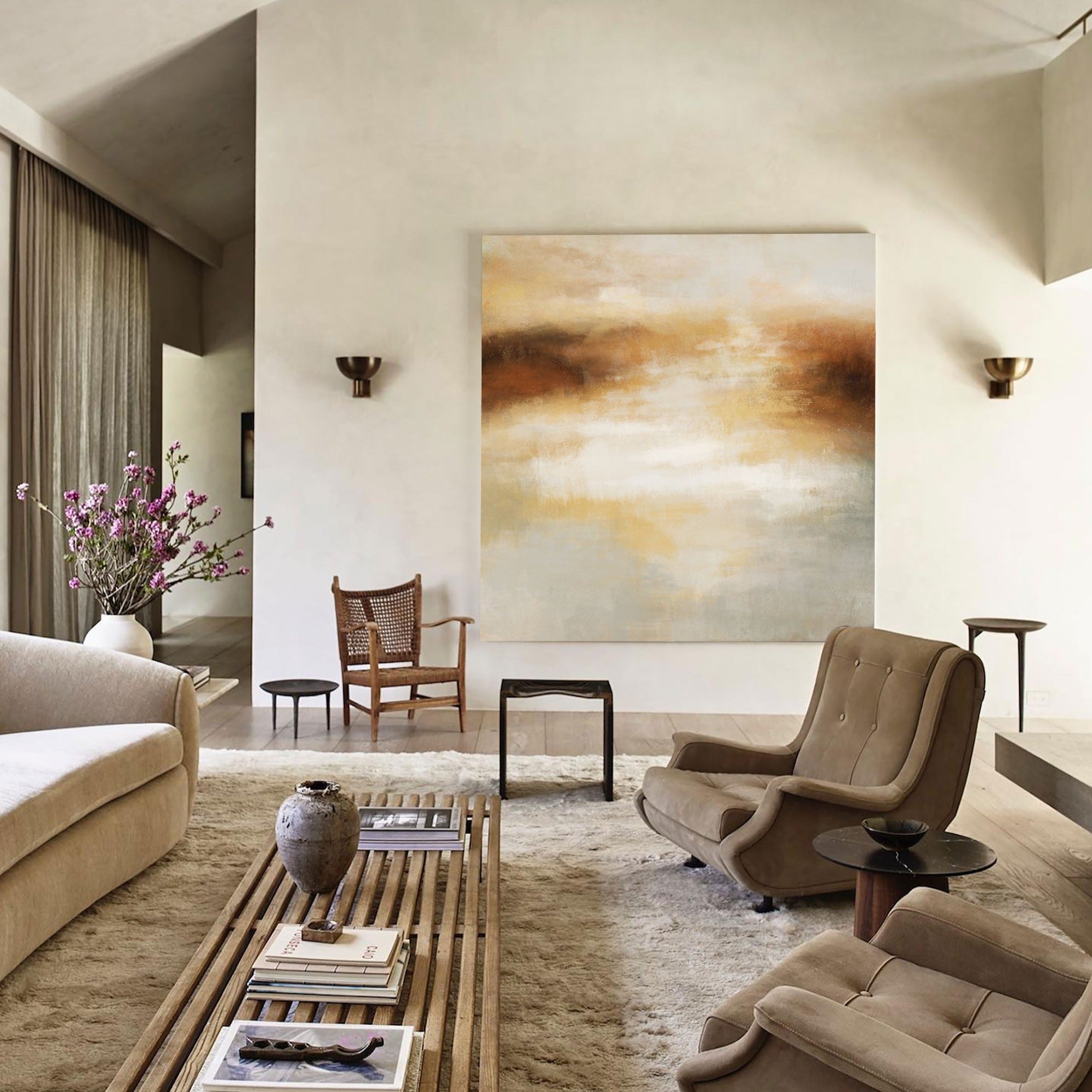extra large gold and brown landscape abstract wall art painting contemporary landscape painting for living room