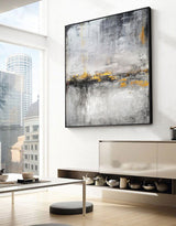 Black White Painting Large Gold Abstract Landscape Painting Modern Abstract Acrylic Canvas Art