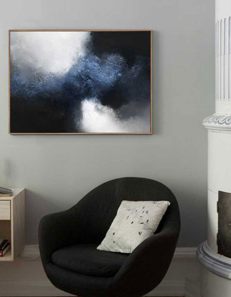 Large Abstract Dark Blue Painting Black And Blue Painting Textured Art