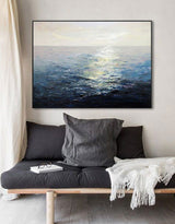 Ocean Sunset Painting Large Blue Ocean Canvas Wall Art Ocean Wave Canvas Art