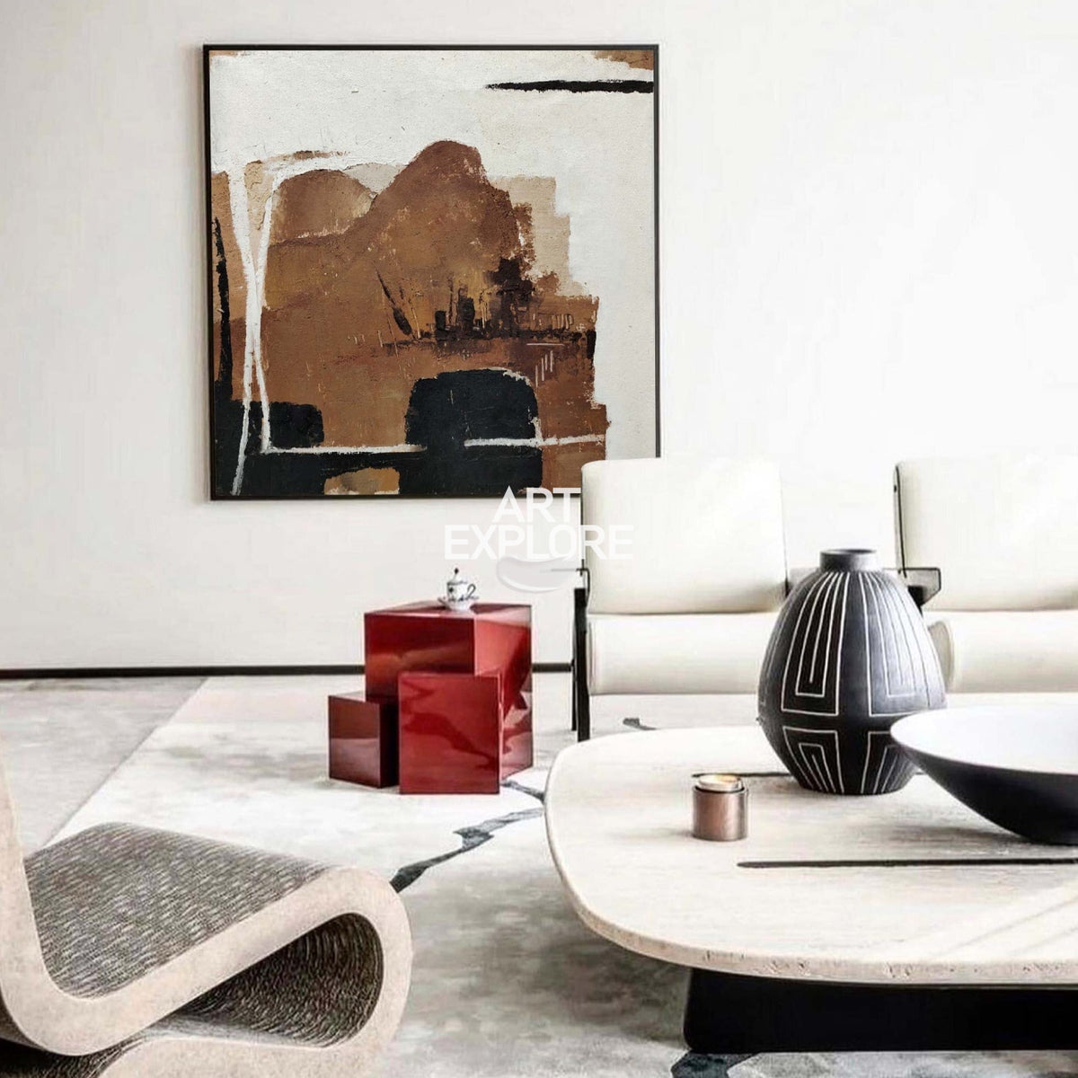 Black And Brown Minimalist Painting Oversized Painting Canvas Minimalist Painting For Home Decor