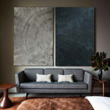 Modern Minimalist Art Texture Art 2 Pieces Black Grey Painting Circular Line Canvas Painting