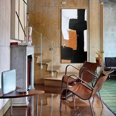 Modern Minimalist Painting Large Acrylic Painting Black White And Brown Cool Line Minimalist Painting For Sale