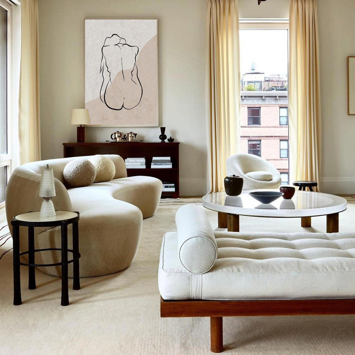 Modern Black And White Body Line Painting Abstract Minimalist Painting For Sale