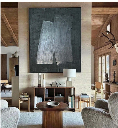 Large Black Abstract Painting Black 3D Textured Painting Minimalist Painting For Sale
