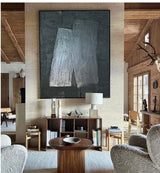 Large Black Abstract Painting Black 3D Textured Painting Minimalist Painting For Sale