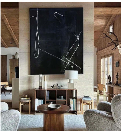 Modern Black Minimalist Painting Abstract Wall Art Minimalist Canvas Painting For Sale