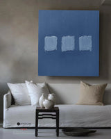 Modern 3D Texture Painting Minimalist Canvas Wall Art Wabi-Sabi Blue Abstract Painting