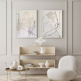 Modern Black Line Abstract Wall Art Set Of 2 Beige Minimalist Painting Beige And White Minimalist Wall Art For Sale