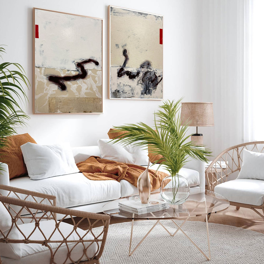 2 piece abstract wall art abstract shape art cool abstract art beige abstract art