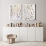 Modern Black Line Abstract Wall Art Set Of 2 Beige Minimalist Painting Beige And White Minimalist Wall Art For Sale