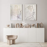 Modern Black Line Abstract Wall Art Set Of 2 Beige Minimalist Painting Beige And White Minimalist Wall Art For Sale