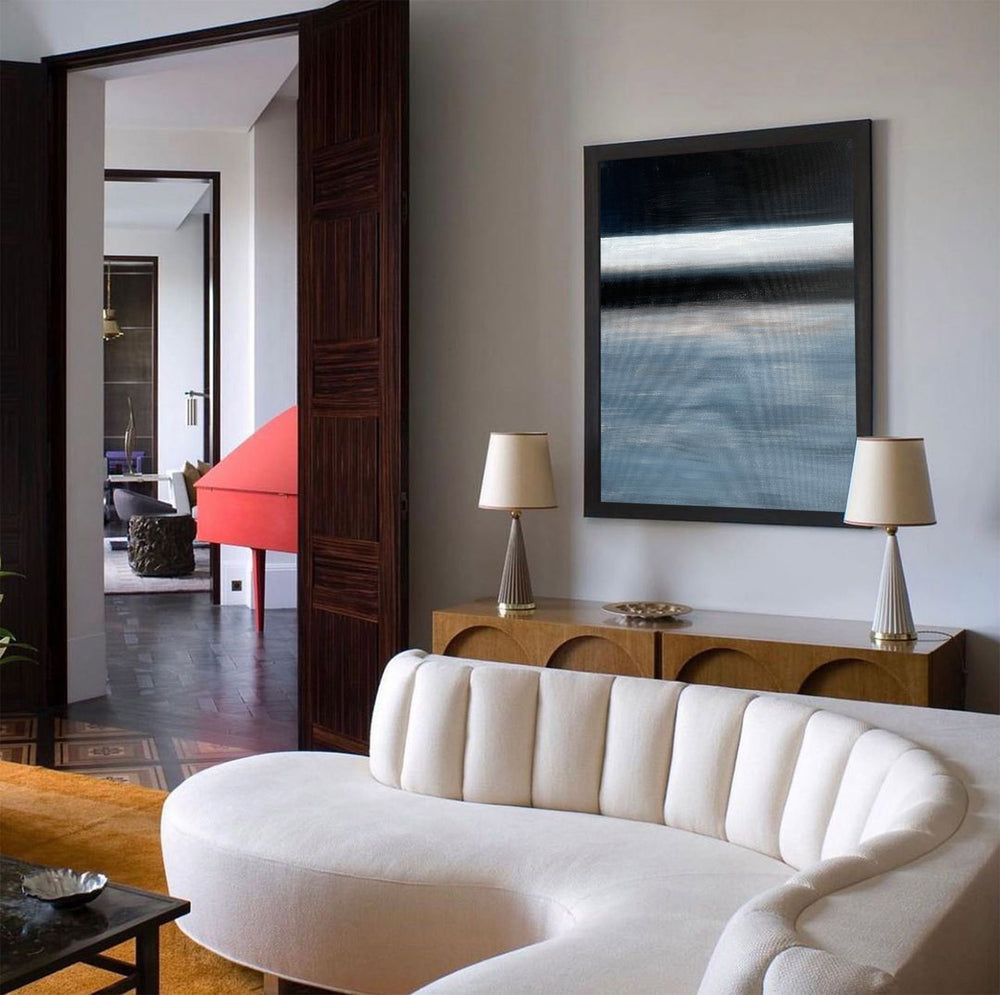 Modern Black And Blue Minimalist Painting Large Abstract Acrylic Painting Canvas Wall Art For Livingroom