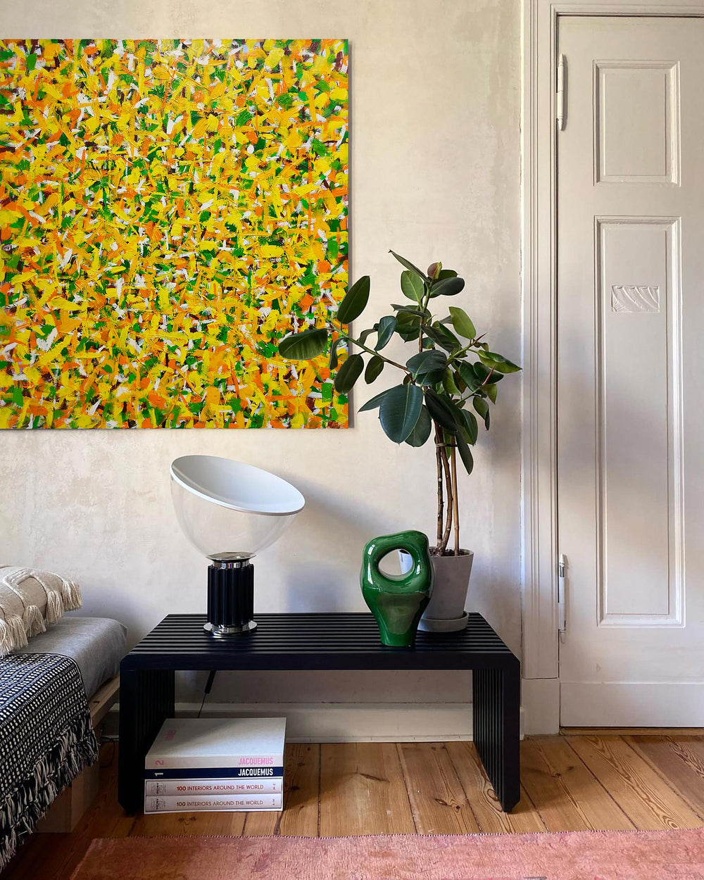 47'' X 47'' Modern Yellow Large Wall Art Abstract Square Paintings Artwork In Stock For Sale