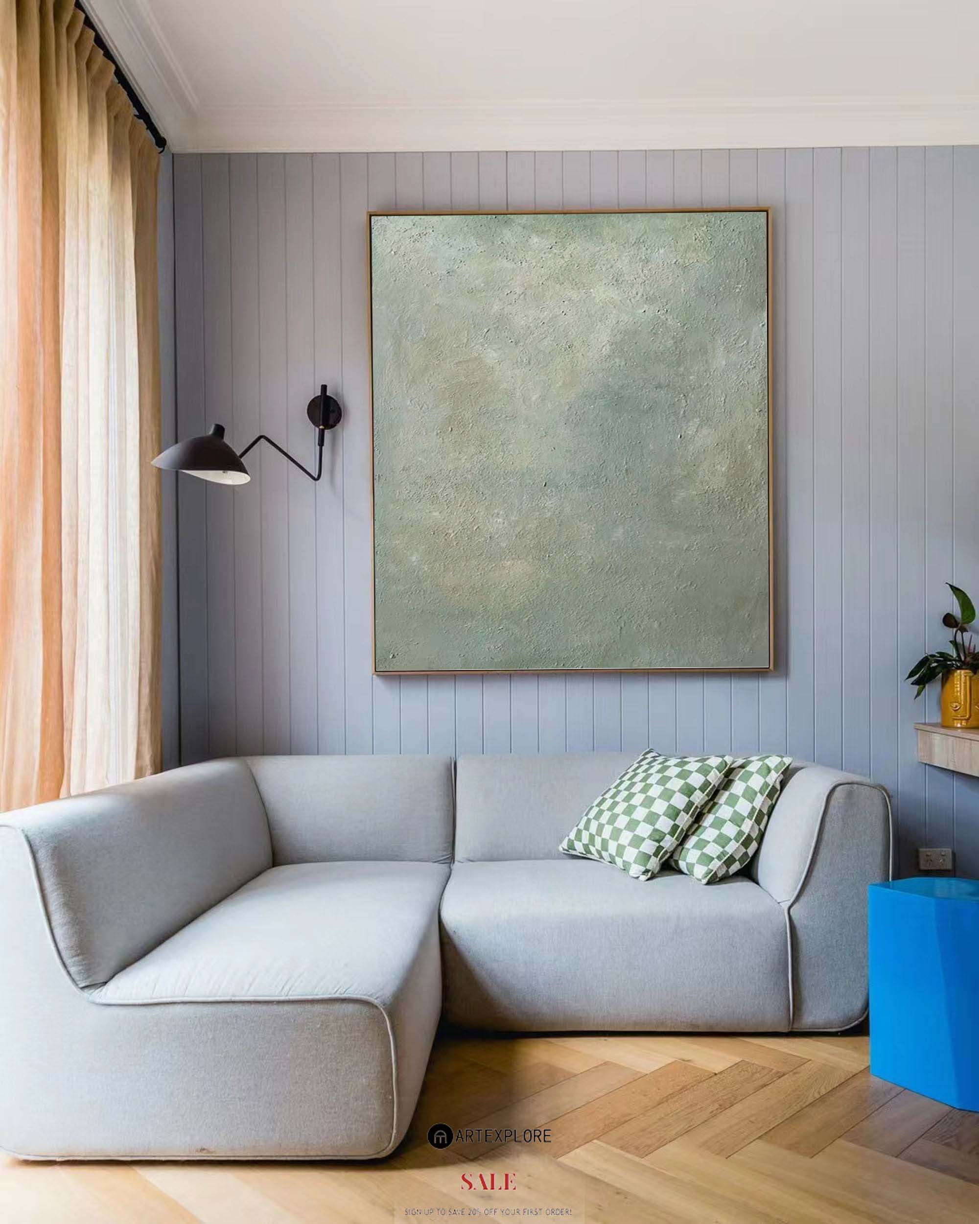 Original Pure Light Green Painting Modern Minimalist Acrylic Art Painting For Living Room