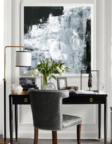 Black And White Wall Art Framed Dark Abstract Painting For Living Room