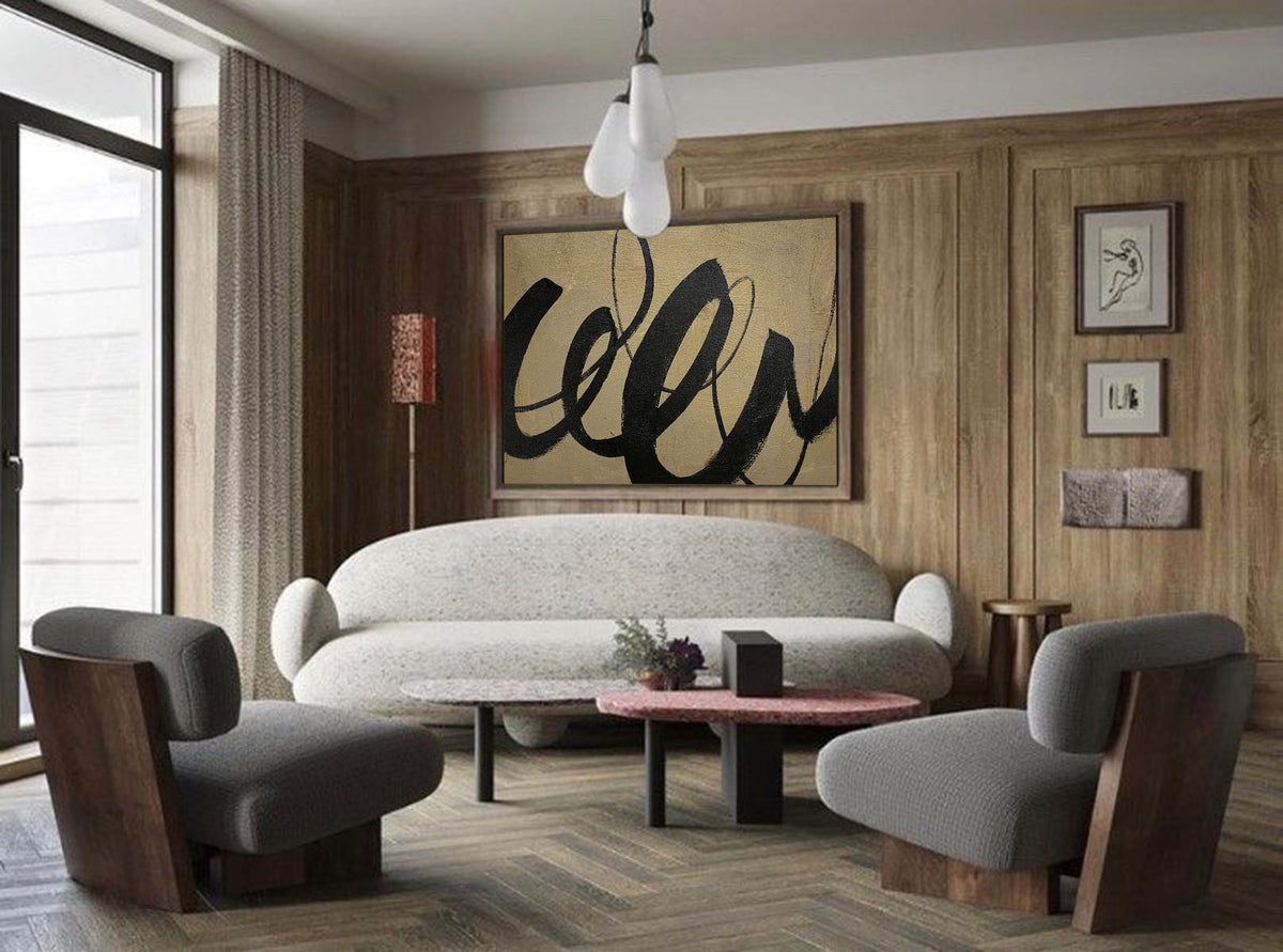 Large Black And Brown Wall Art Abstract Canvas Wall Art Acrylic Painting For Living Room