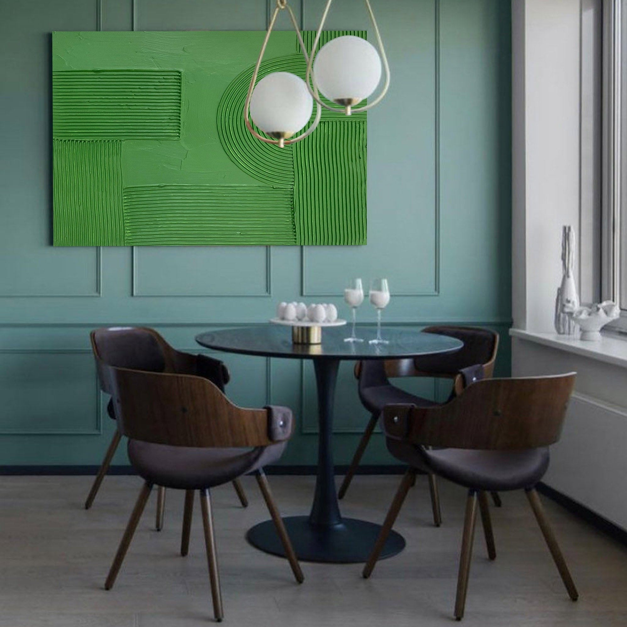 Luxury Green Abstract Art Minimalist Painting Abstract Acrylic Wall Art Painting For Livingroom