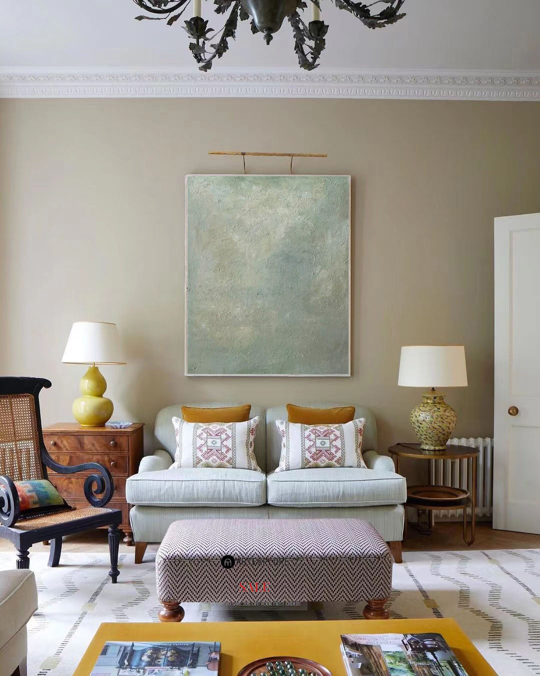 Original Pure Light Green Painting Modern Minimalist Acrylic Art Painting For Living Room