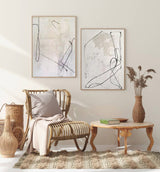 Modern Black Line Abstract Wall Art Set Of 2 Beige Minimalist Painting Beige And White Minimalist Wall Art For Sale