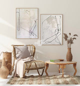Modern Black Line Abstract Wall Art Set Of 2 Beige Minimalist Painting Beige And White Minimalist Wall Art For Sale