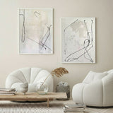 Modern Black Line Abstract Wall Art Set Of 2 Beige Minimalist Painting Beige And White Minimalist Wall Art For Sale