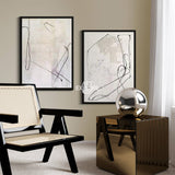 Modern Black Line Abstract Wall Art Set Of 2 Beige Minimalist Painting Beige And White Minimalist Wall Art For Sale
