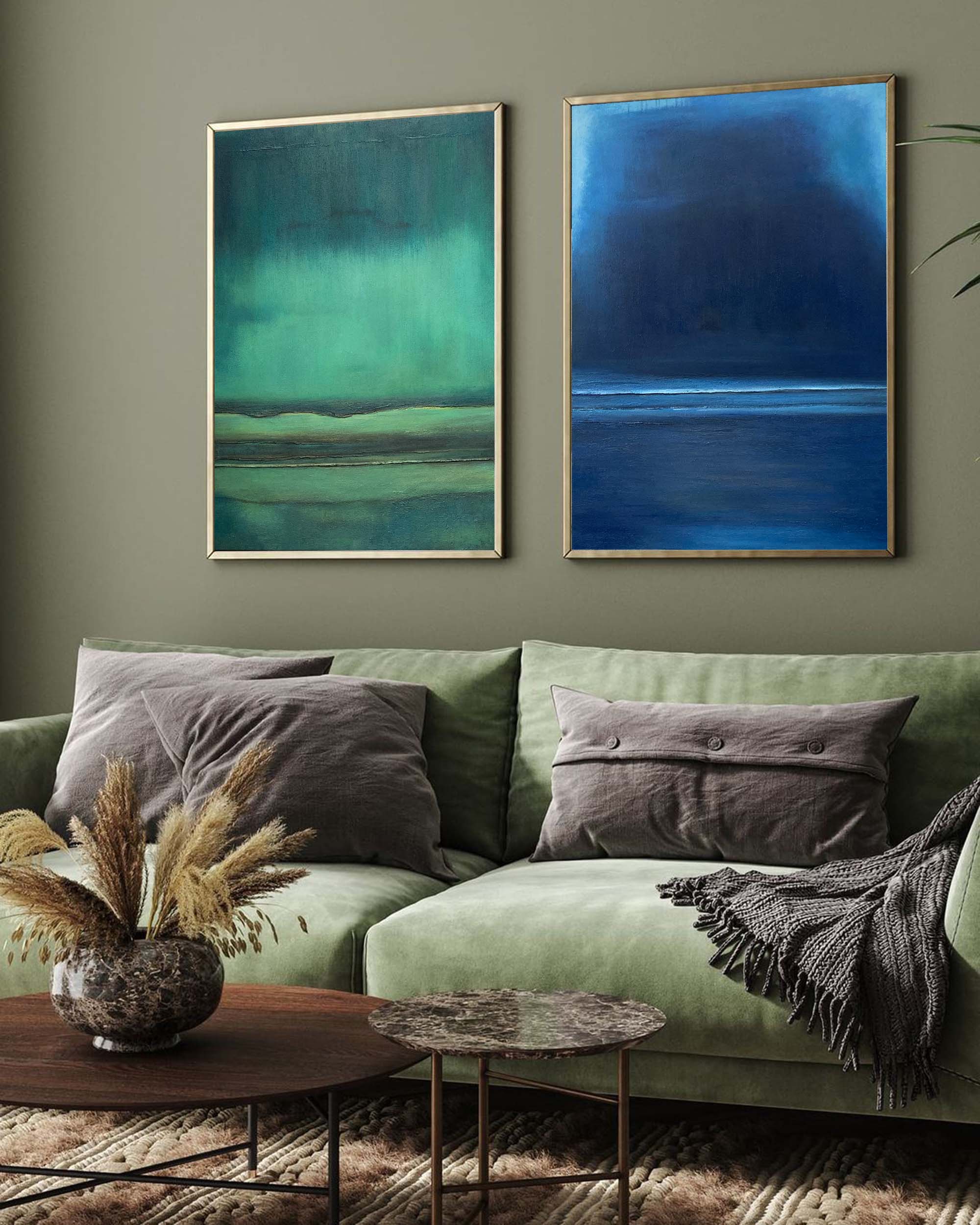 Green Blue Minimalist Art Set of 2 Texture Art Green Texture Art Blue Minimalist Art For Livingroom