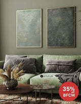 Set of 2 Modern Green Minimalist Canvas Art Pure Dark Green Painting 2 Pieces Canvas Wall Art
