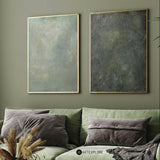 Set of 2 Modern Green Minimalist Canvas Art Pure Dark Green Painting 2 Pieces Canvas Wall Art