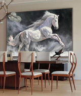 Modern Wild Running Horses Canvas Wall Art Extra Large White Horse Acrylic Painting For Sale