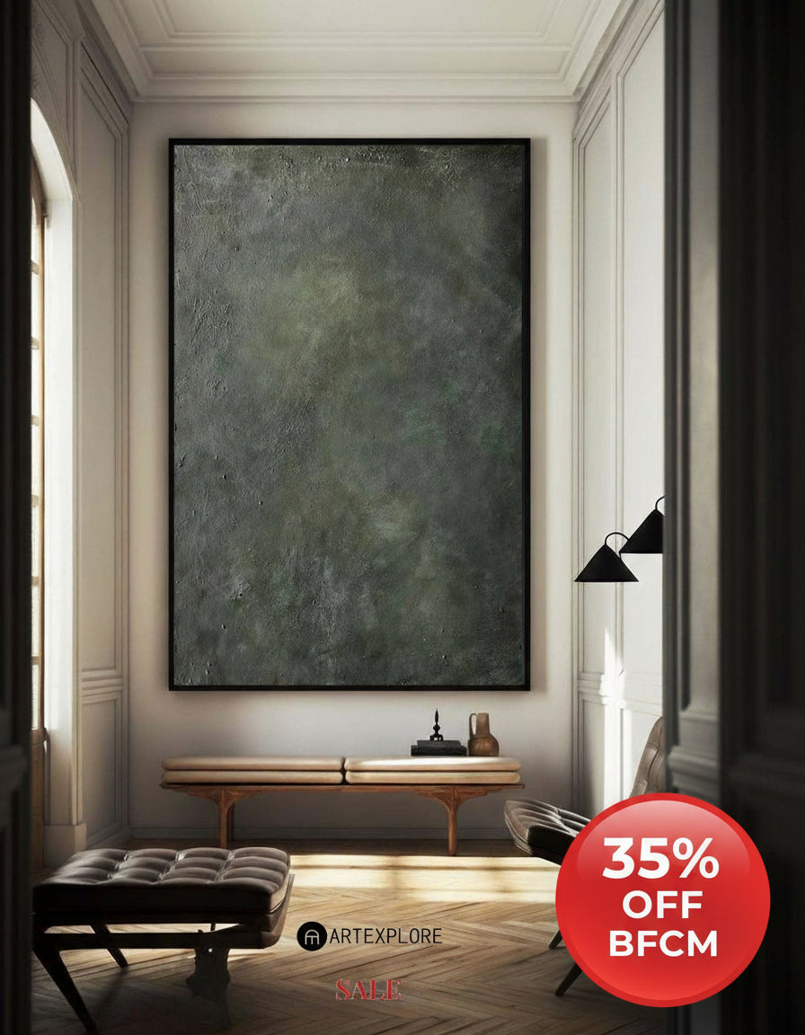 Modern Green Minimalist Canvas Art Pure Dark Green Painting Abstract Wall Art For Sale