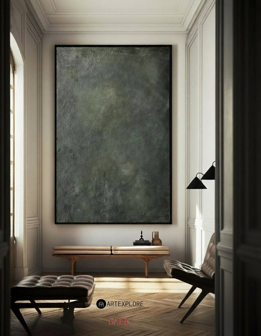 Modern Green Minimalist Canvas Art Pure Dark Green Painting Abstract Wall Art For Sale